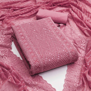 Pink Georgette Dress Material With Alluring Sequin Embroidery