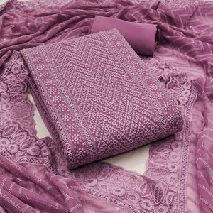 Purple Georgette Dress Material With Alluring Sequin Embroidery