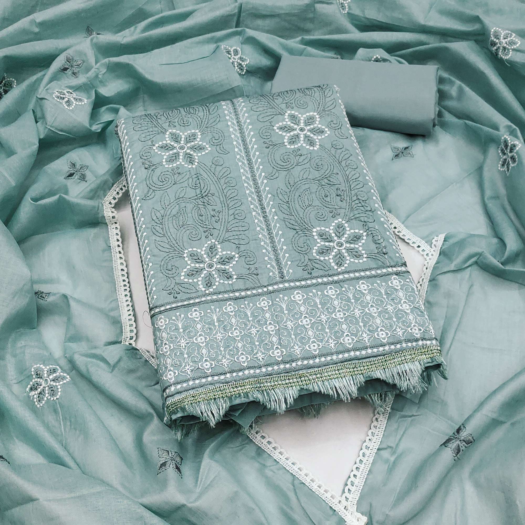 cotton blend dress material Buy Biba Green Cotton Blend Unstitched Dress Material (Set of 3) Online
