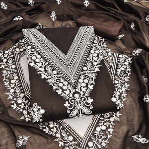 Traditional Brown Chanderi Silk Suit Fabric with Embroidered Floral Patterns