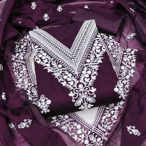 Traditional Wine Chanderi Silk Suit Fabric with Embroidered Floral Patterns