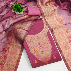 Pink Chanderi Silk Fabric with Intricate Floral Zari Woven Detailing