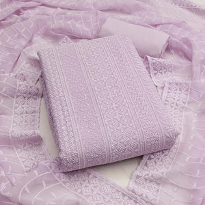 Lavender Floral Thread Embroidery With Sequins Highlighted Georgette Dress Material