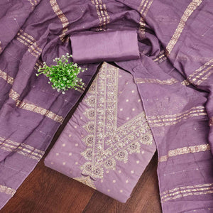 Festive Lavender Embroidered Dress Material Crafted from Rich Chanderi Silk with Zari Work