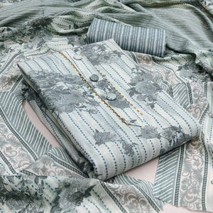 Refreshing Bluish Grey Floral Printed Pure Cotton Dress Material For Everyday Comfort