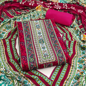 Charming Pink Floral Rayon Dress Material Enhanced With Premium Swarovski Embellishment Work