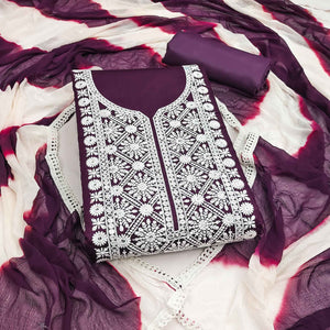Designer Wine Pure Cotton Dress Material Showcasing Floral Thread Embroidery & Luxe Sequins Work