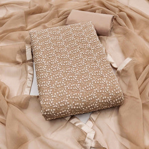 Stylish Brown Thread Embroidered With Sequins Work Georgette Dress Material For Ethnic Styling