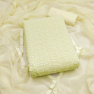 Stylish Cream Thread Embroidered With Sequins Work Georgette Dress Material For Ethnic Styling