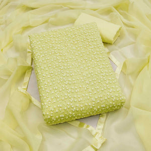 Stylish Lemon Yellow Thread Embroidered With Sequin Work Georgette Dress Material For Ethnic Styling