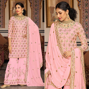 Pink Sequins Embroidered Georgette Semi Stitched Suit