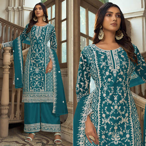 Morpich Floral Embroidered Net Semi Stitched Suit