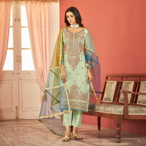 Green Floral Sequins Embroidered Georgette Semi Stitched Pakistani Suit