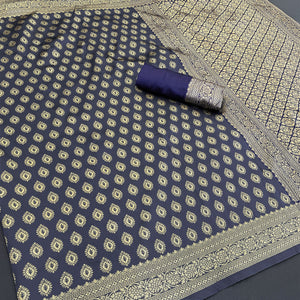 Grey Floral Zari Woven Banarasi Silk Saree For Timeless Elegance