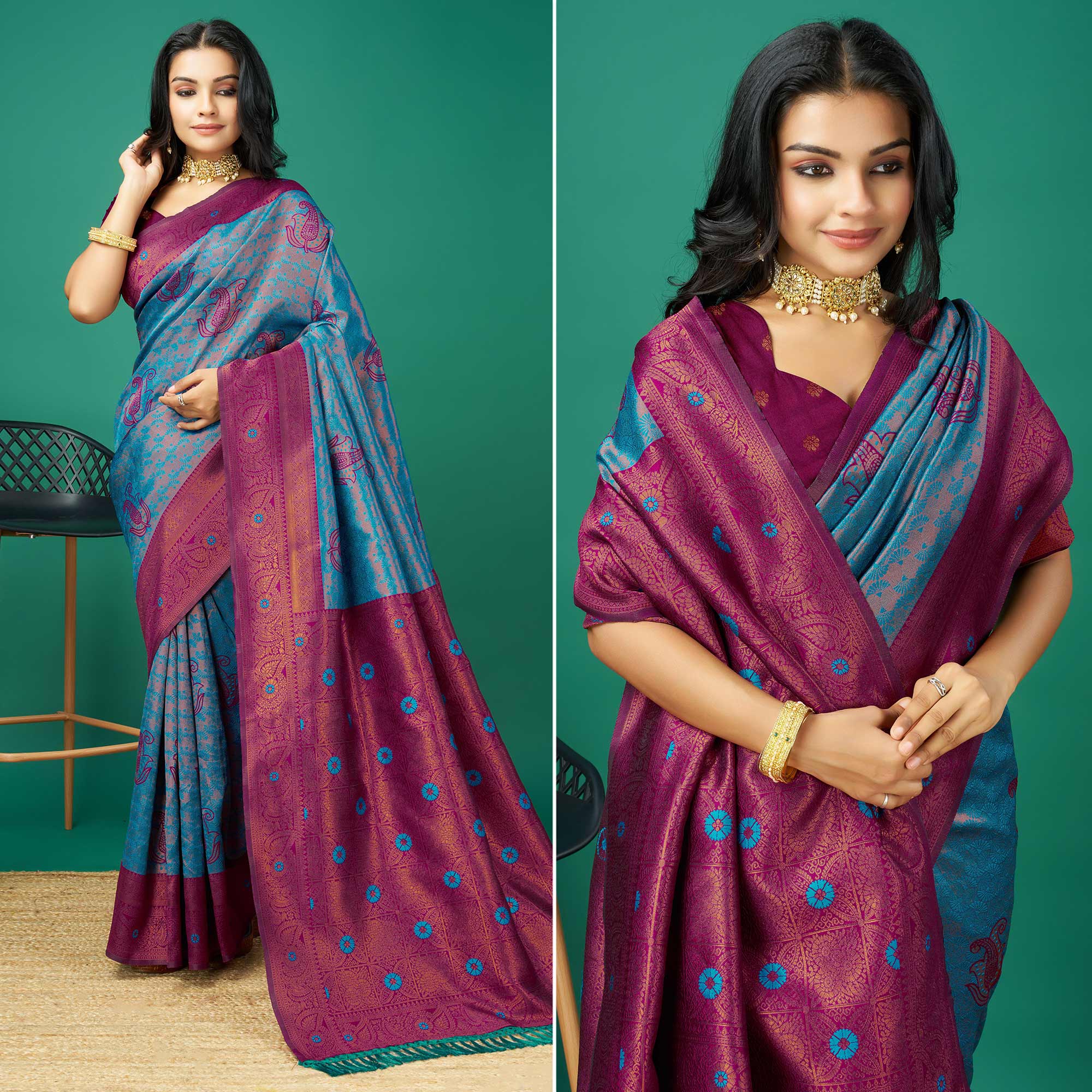 Blue Zari Woven Banarasi Silk Saree With Tassels