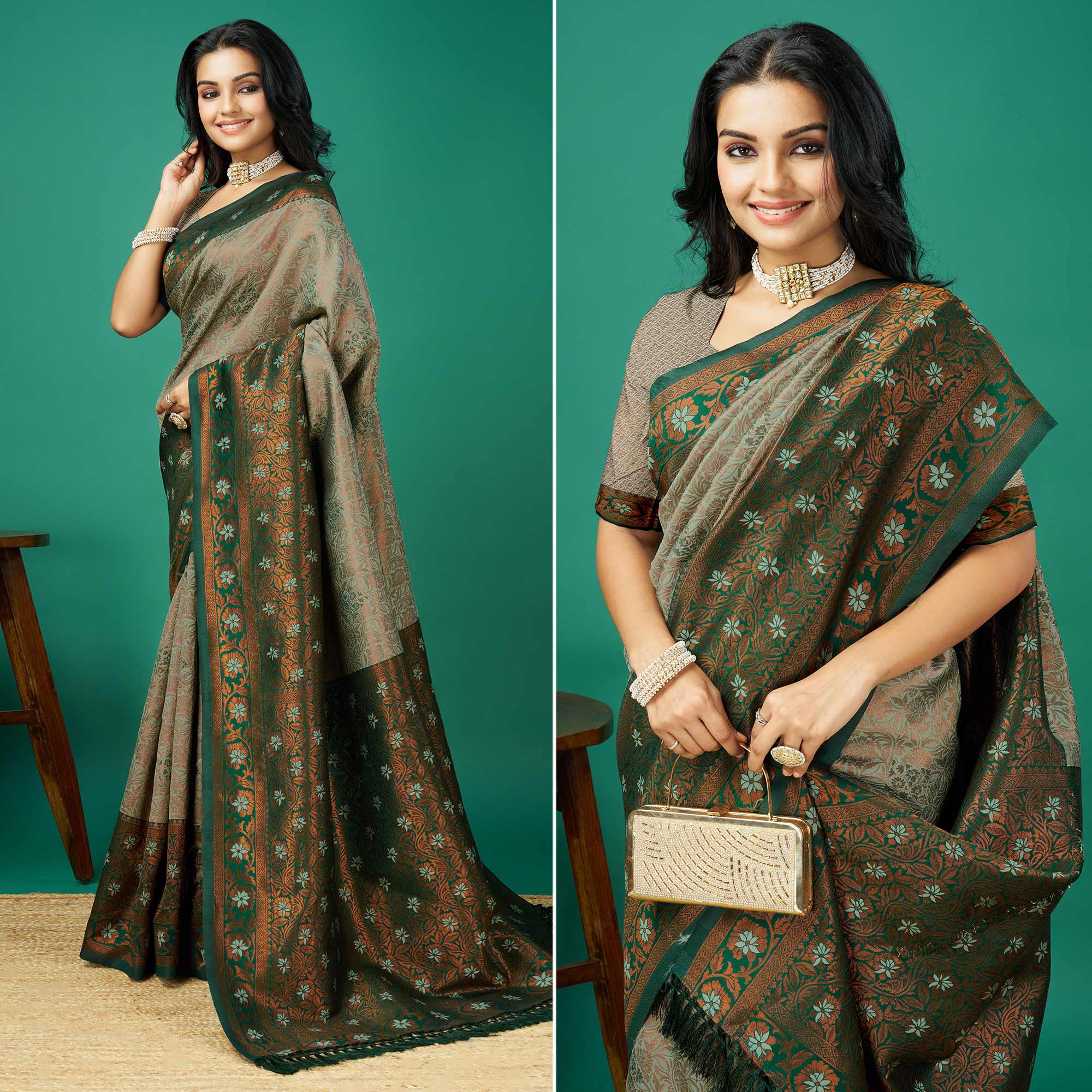 Pista Green Zari Woven Banarasi Silk Saree With Tassels