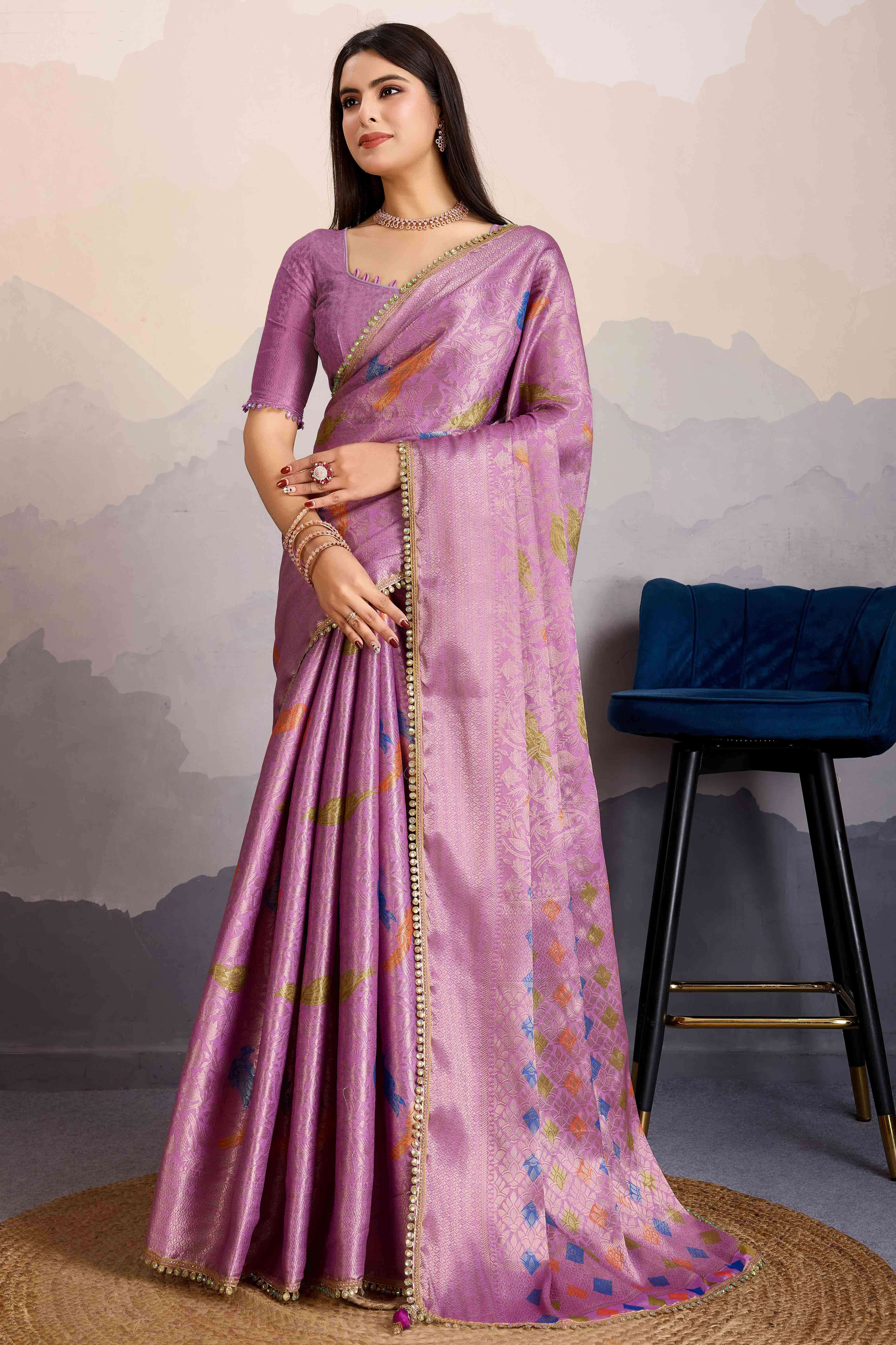 Purple Zari Weaving Mysore Brocade Silk Saree