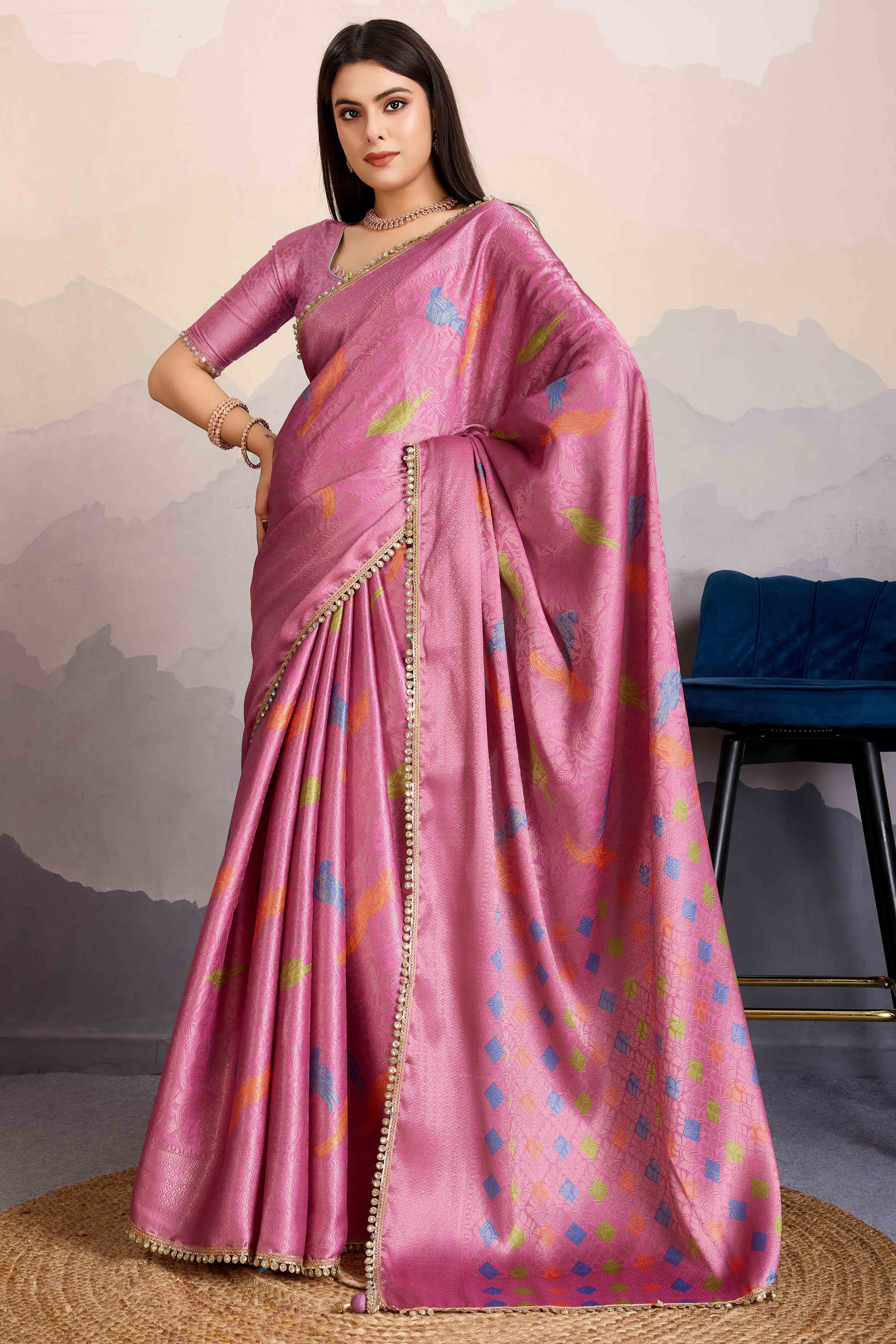 Pink Zari Weaving Mysore Brocade Silk Saree