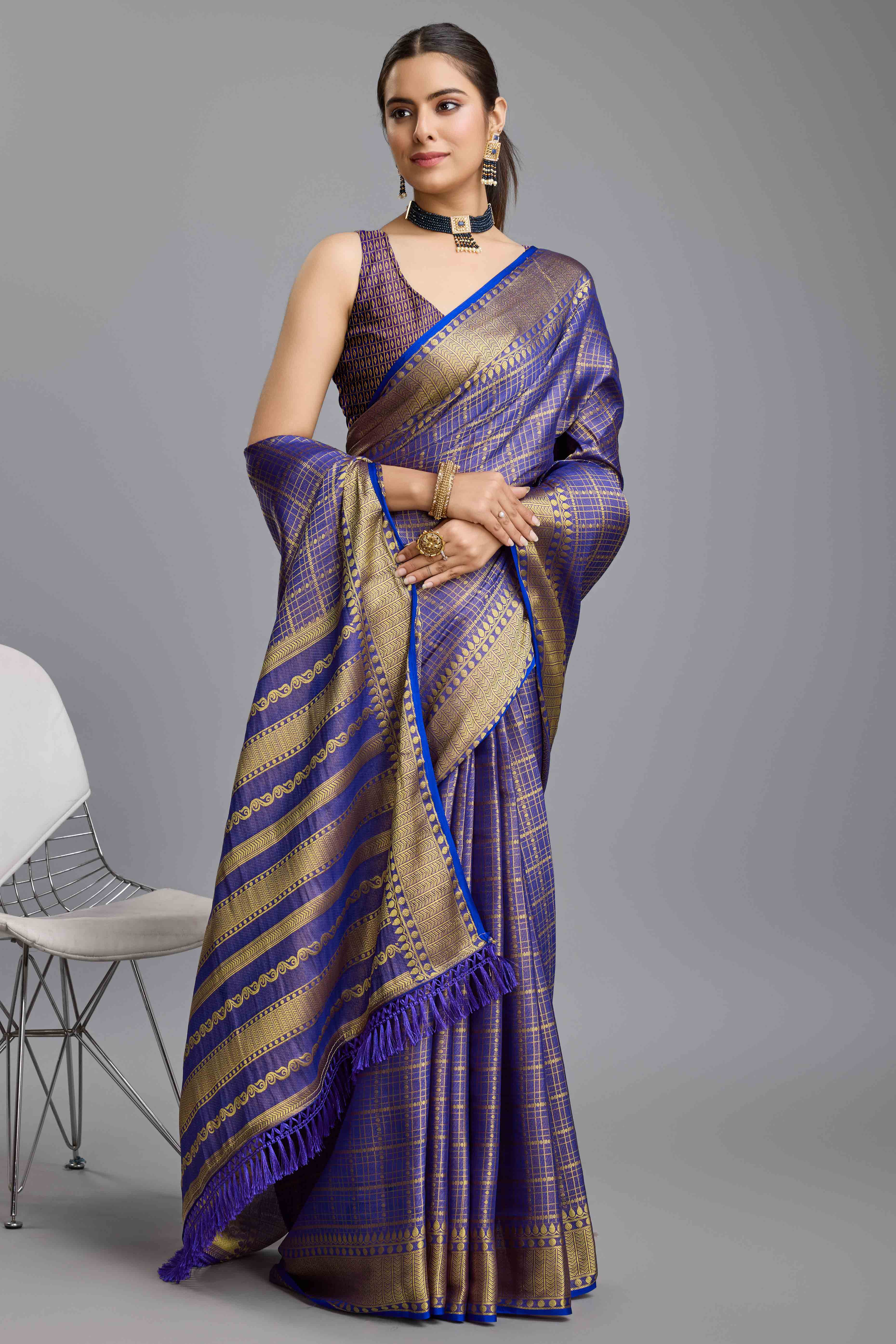 Blue Brocade Zari Weaving Mysore Silk Saree