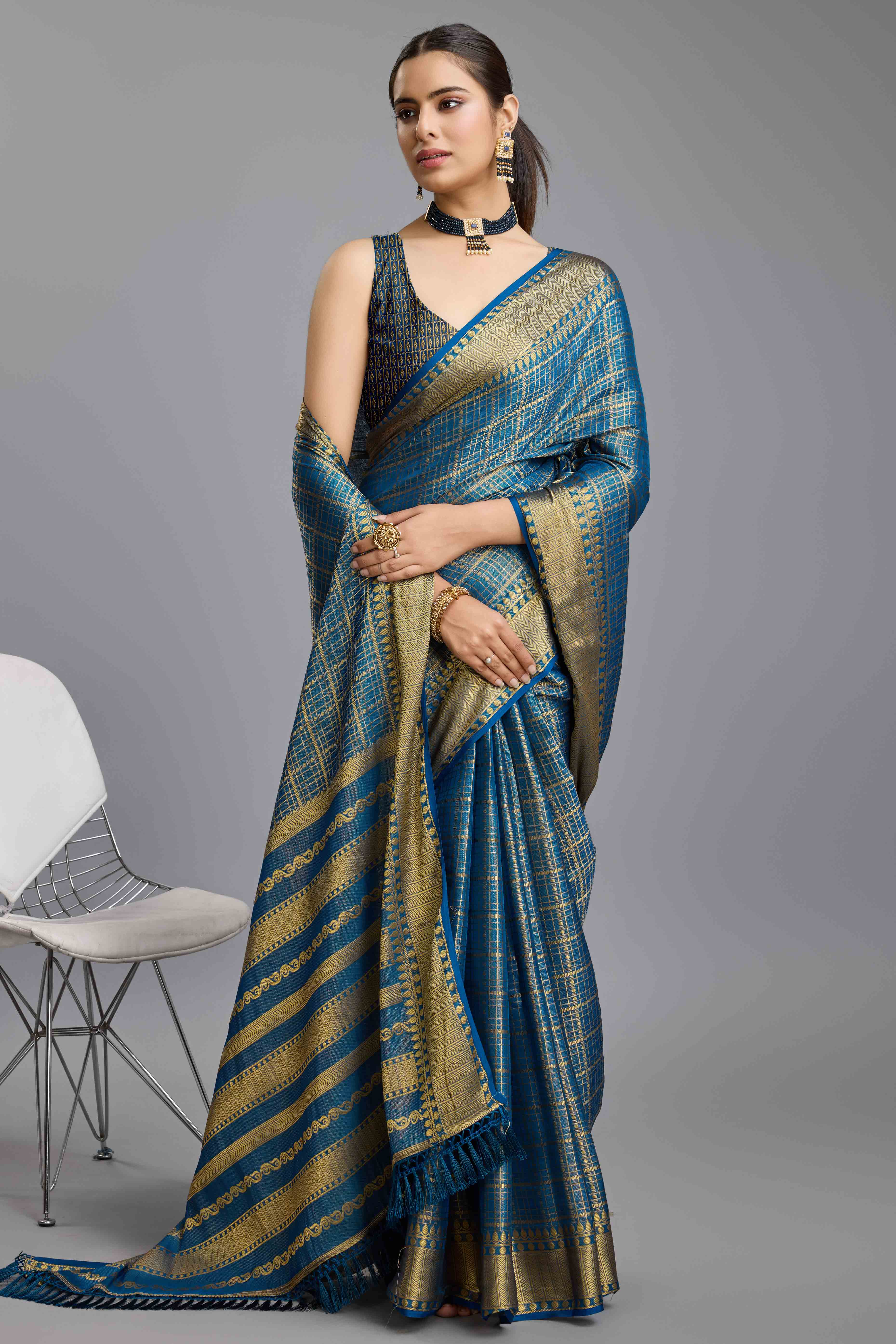 Teal Brocade Zari Weaving Mysore Silk Saree