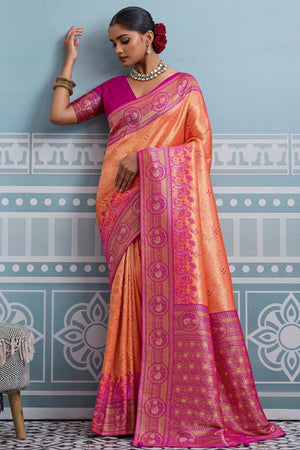 Orange Zari Woven Soft Kanjivaram Silk Saree for Traditional and Special Occasions