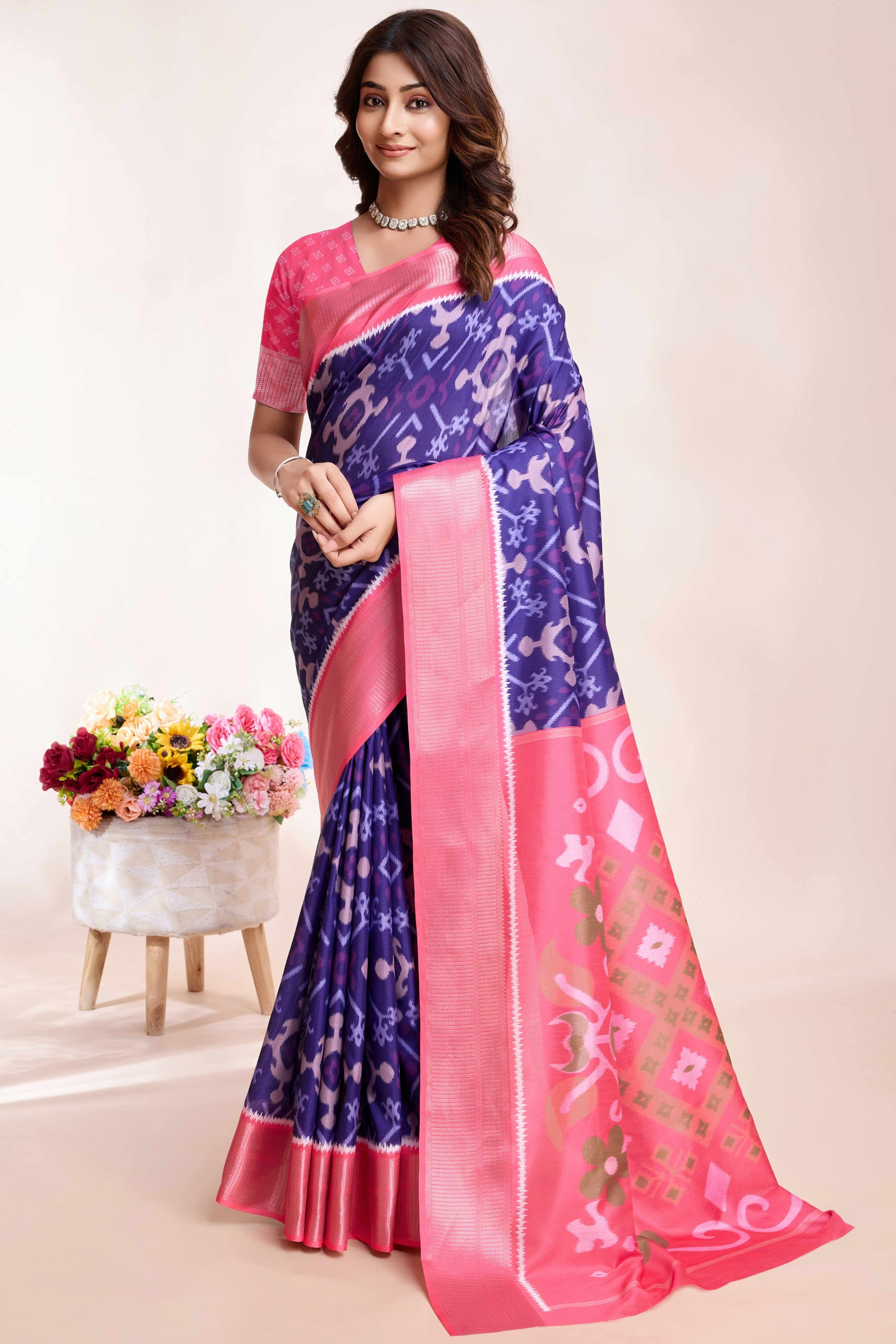 Violet Patola Printed Dola Silk Saree