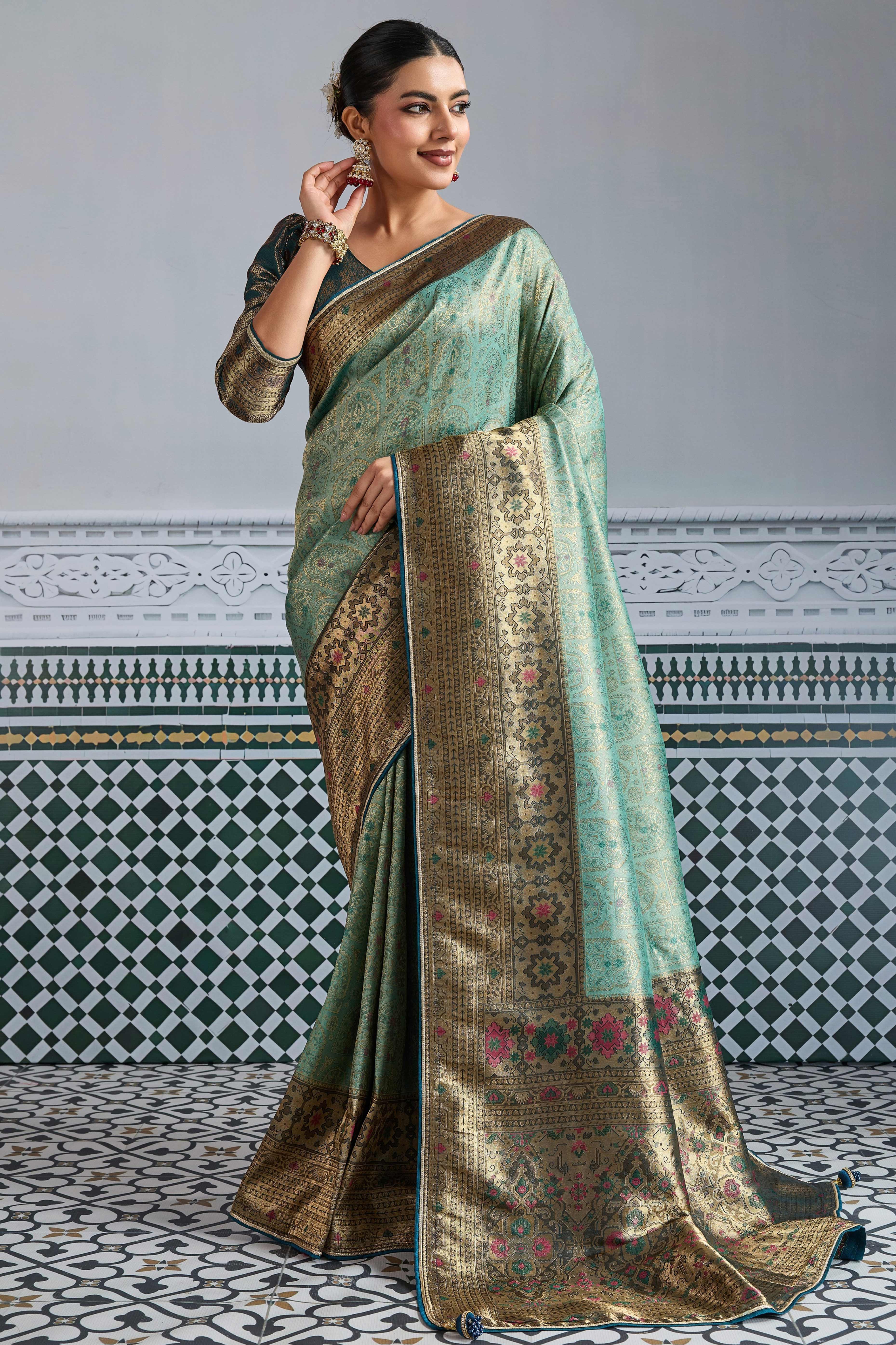 Sea Green Mul Silk Festive Kanjivaram Saree Showcasing Fine Zari Work and a Regal Finish
