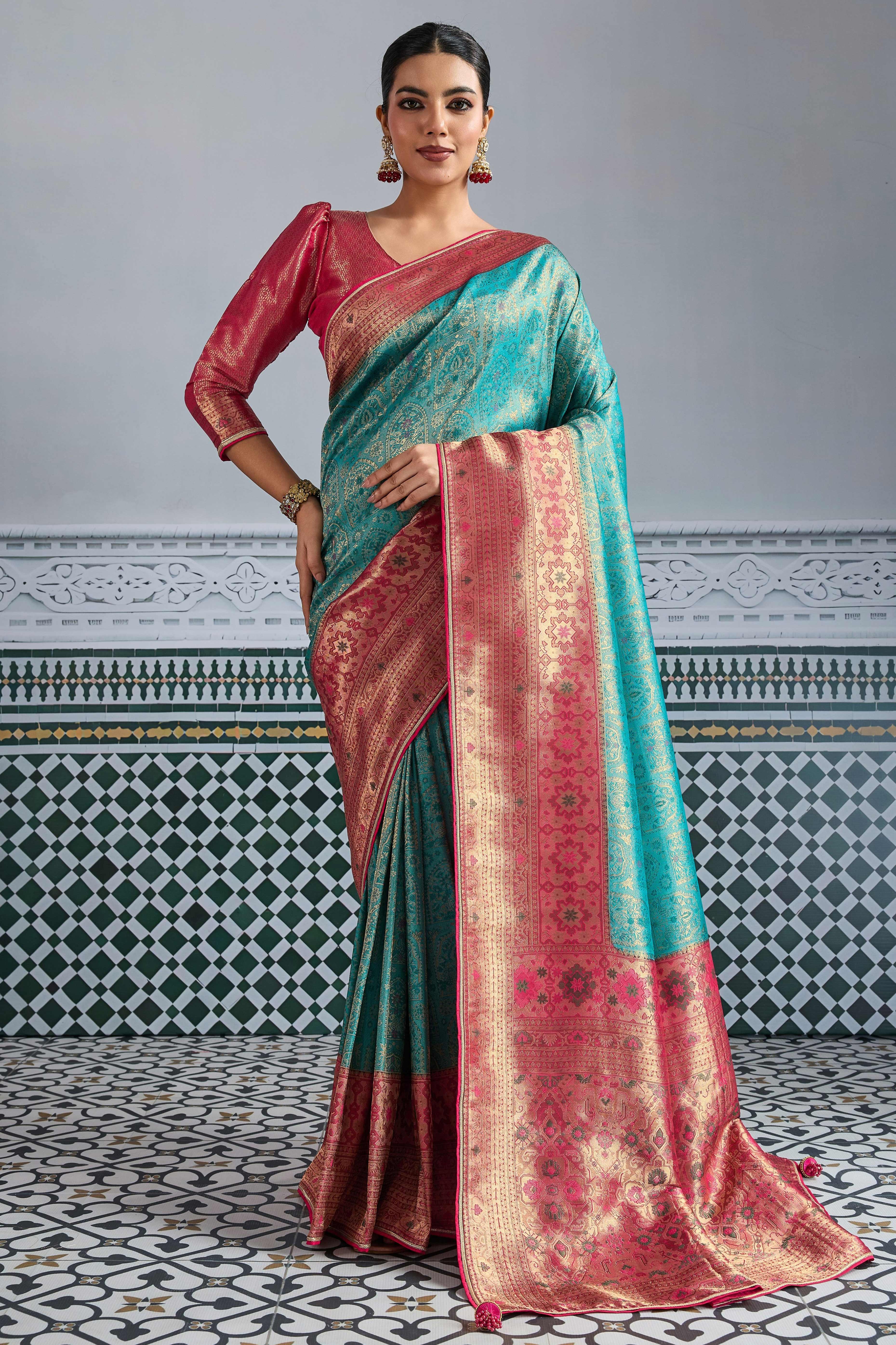 Turquoise Mul Silk Festive Kanjivaram Saree Showcasing Fine Zari Work and a Regal Finish