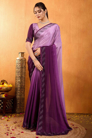 Wine Dual Tone Swarovski Work Chinon Ombre Saree