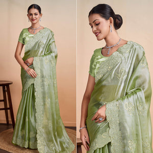 Green Sequins Embroidered Organza Saree