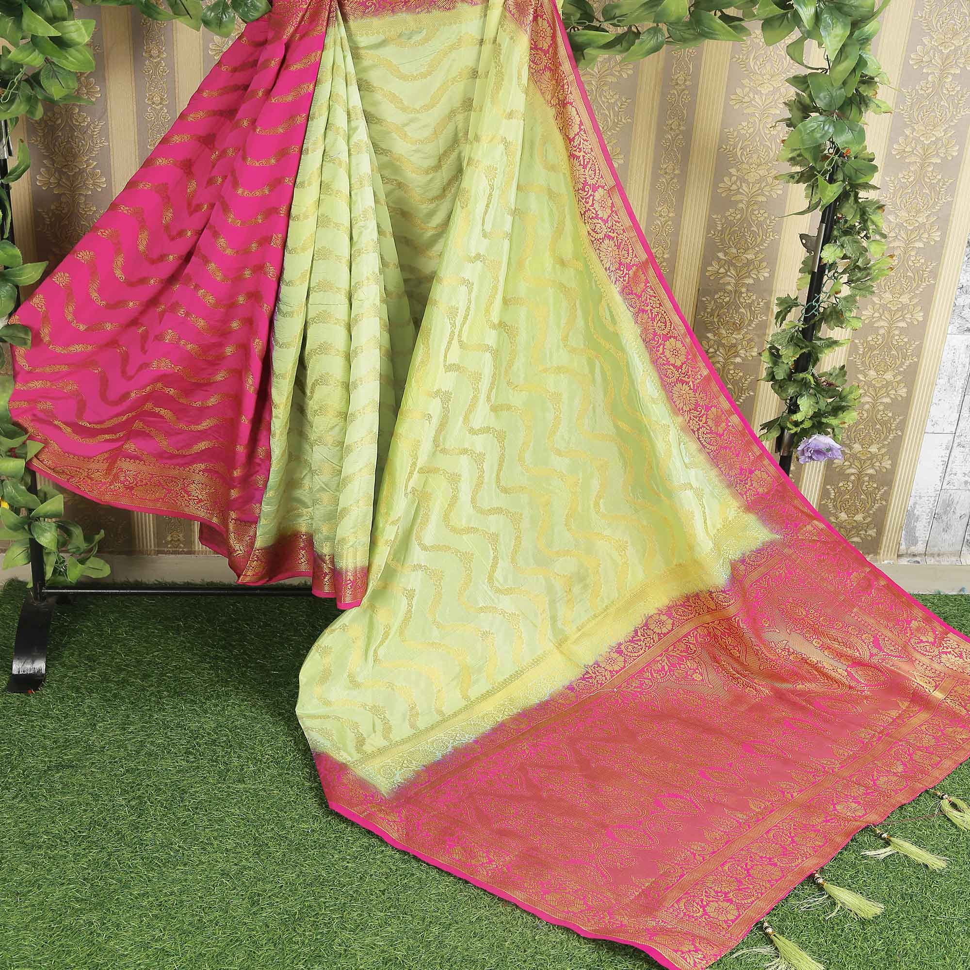 Green Floral Woven Banarasi Silk Saree