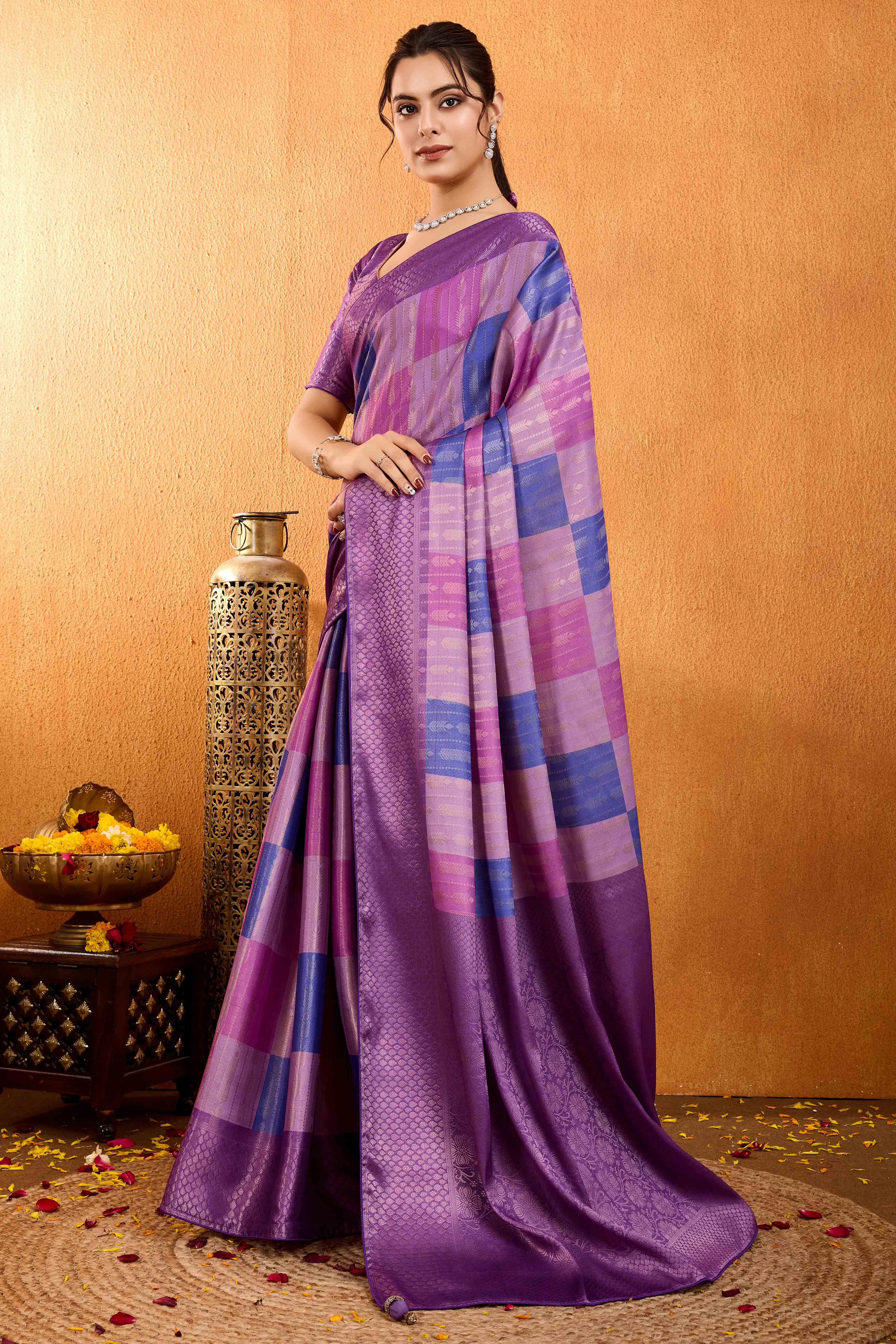 Purple Zari Weaving Mysore Brocade Silk Saree