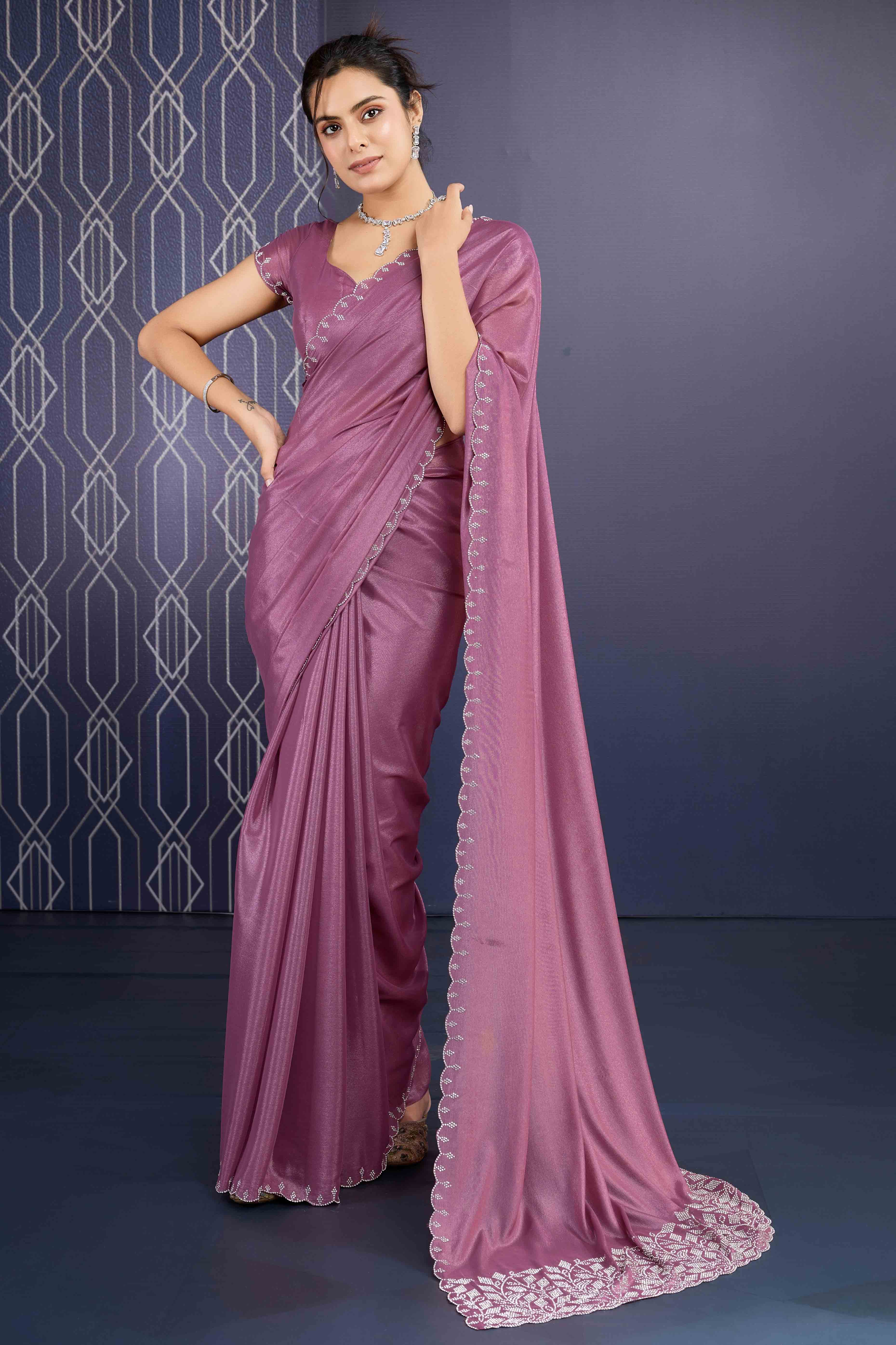 Mauve Swarovski Work Embellished Georgette Saree