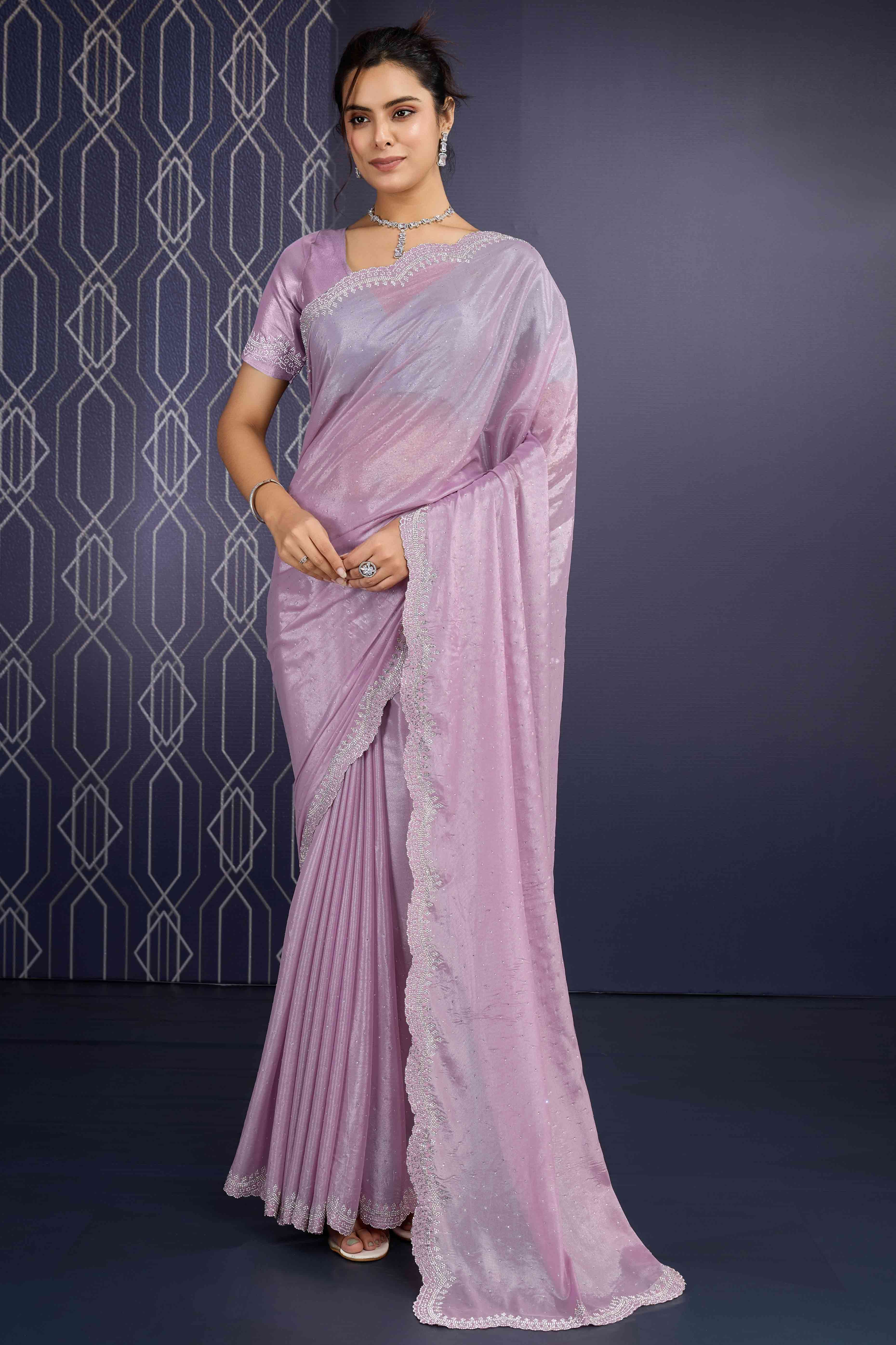 Pink Swarovski Work Embellished Georgette Saree