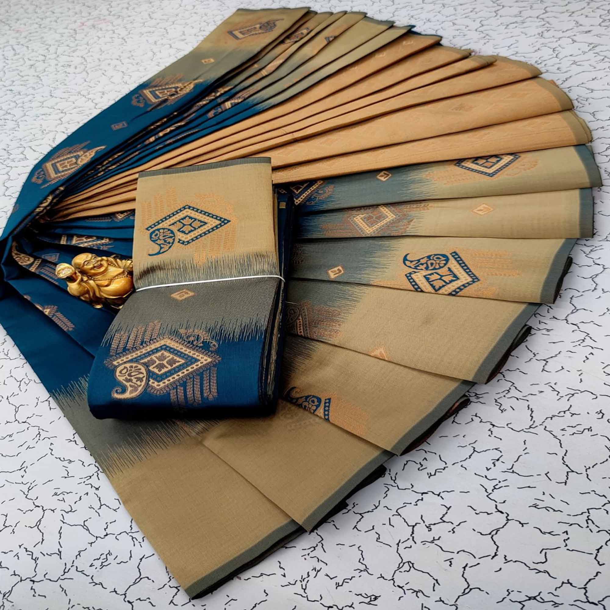 Blue & Beige Classic Tissue Silk Saree with Zari Weaving