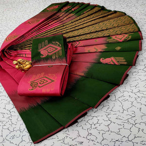 Gajri Pink & Green Classic Tissue Silk Saree with Zari Weaving