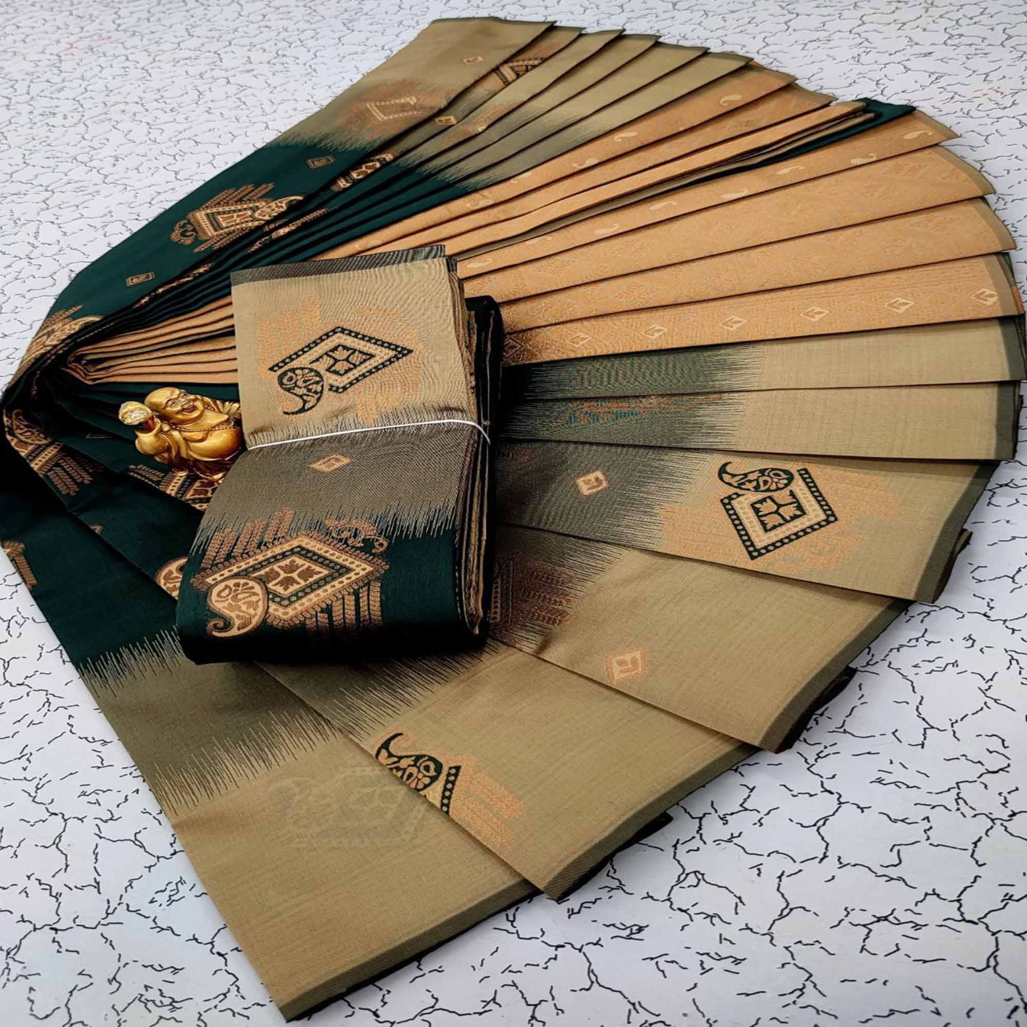 Green & Beige Classic Tissue Silk Saree with Zari Weaving