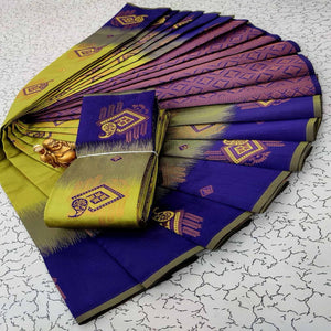 Green & Violet Classic Tissue Silk Saree with Zari Weaving