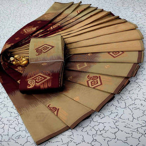 Maroon & Beige Classic Tissue Silk Saree with Zari Weaving