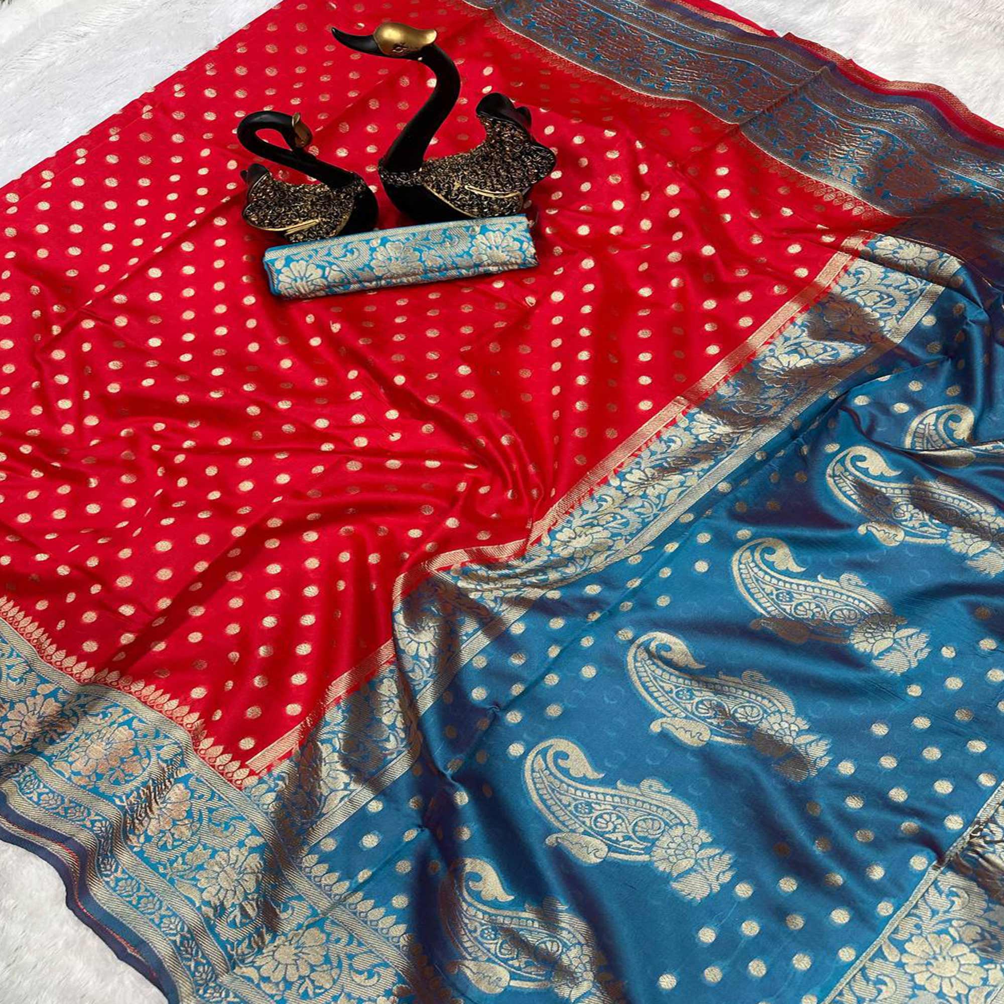 Classic Red Zari Woven Lichi Banarasi Silk Saree With Rich Detailing & Timeless Elegance