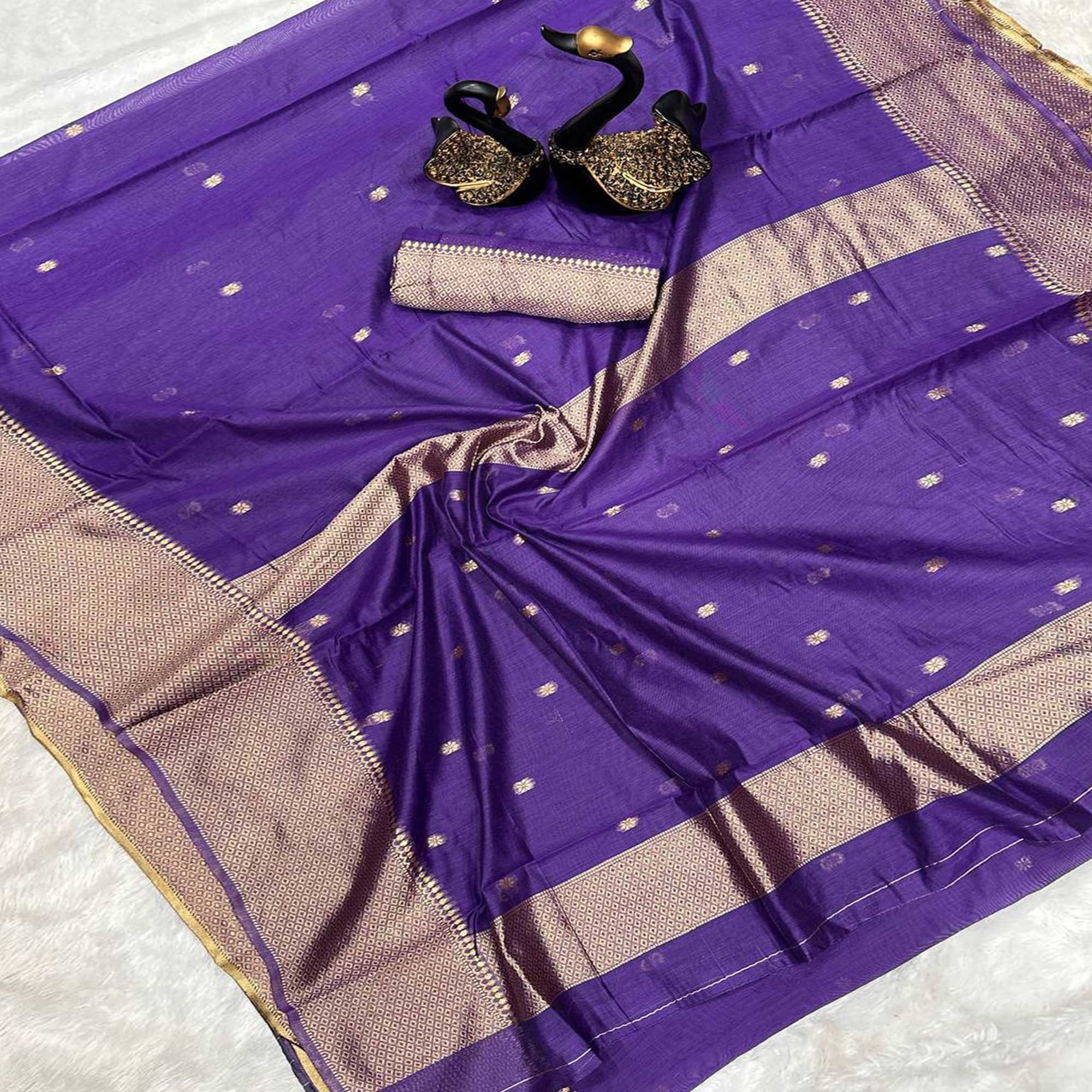 Elegant Purple Floral Zari Woven Cotton Silk Saree