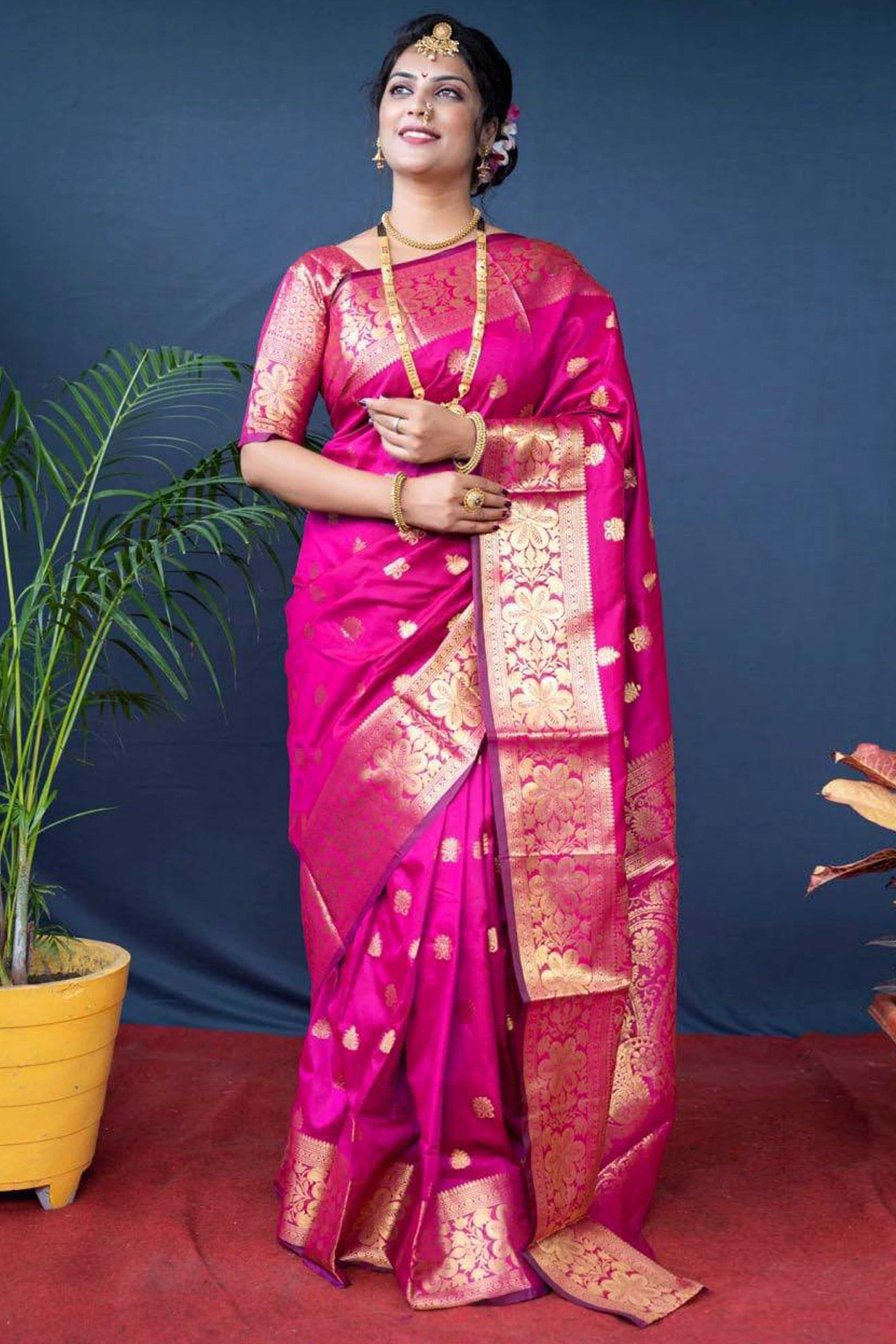 Pink Banarasi Silk Saree With Intricate Zari Butti Weaving