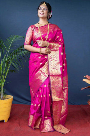 Pink Banarasi Silk Saree With Intricate Zari Butti Weaving