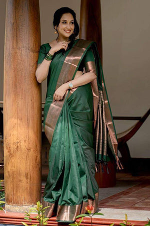 Green Woven Lichi Banarasi Silk Saree