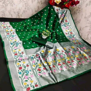 Festive Banarasi Silk Paithani Saree in Green Enhanced with Zari Weaving