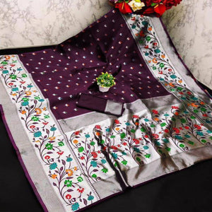 Festive Banarasi Silk Paithani Saree in Wine Enhanced with Zari Weaving