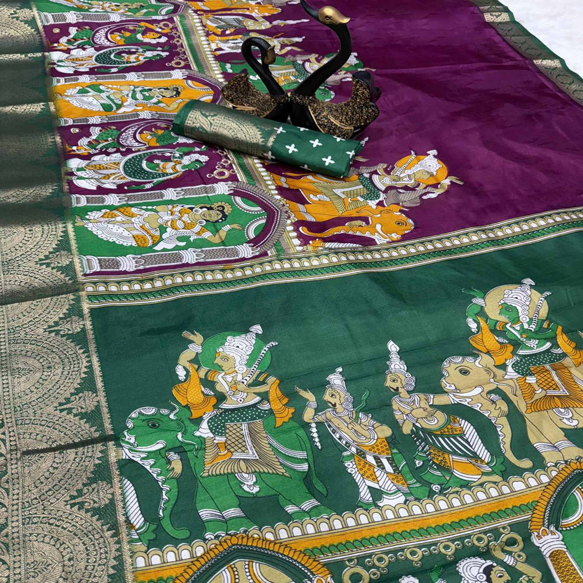 Purple Mangalagiri Patterned Dola Silk Saree Accentuated with Gleaming Zari Borders