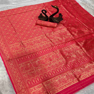 Pink Banarasi Silk Saree With Intricate Zari Floral Weaving