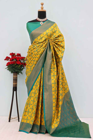 Mustard Zari Woven With Butti Work Banarasi Silk Saree