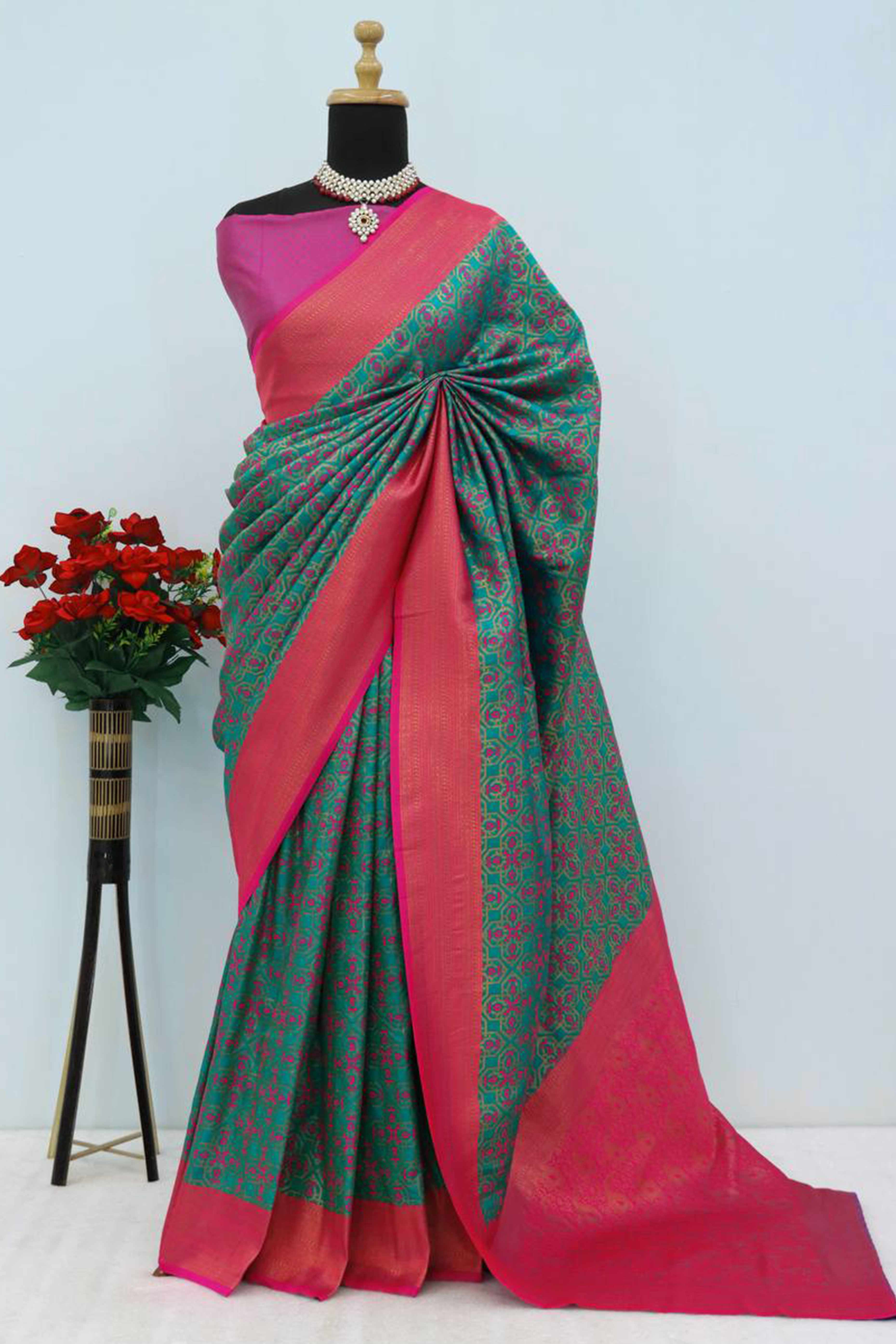 Rama Green Zari Woven With Butti Work Banarasi Silk Saree